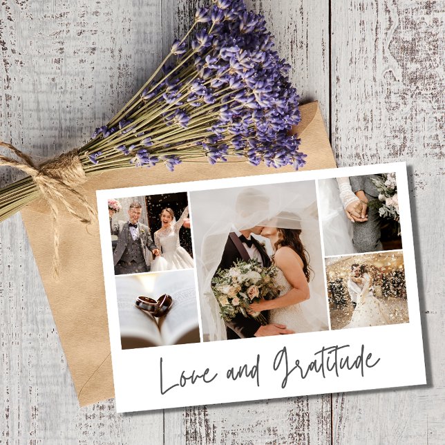 Tarjeta De Agradecimiento Elegante Boda Collage de fotos Gracias (Elegant Photo Love and Gratitude Collage Wedding Thank You)