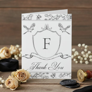 Tarjeta De Agradecimiento Elegante boda con aves y escudo de estilo chinoise
