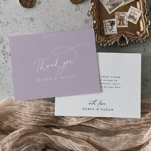 Tarjeta De Agradecimiento Elegante Boda con encanto y púrpura