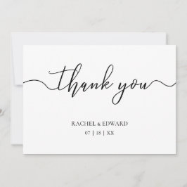 Tarjeta De Agradecimiento Elegante Boda con Letra Script en Blanco y Negro