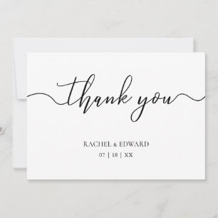 Tarjeta De Agradecimiento Elegante Boda con Letra Script en Blanco y Negro