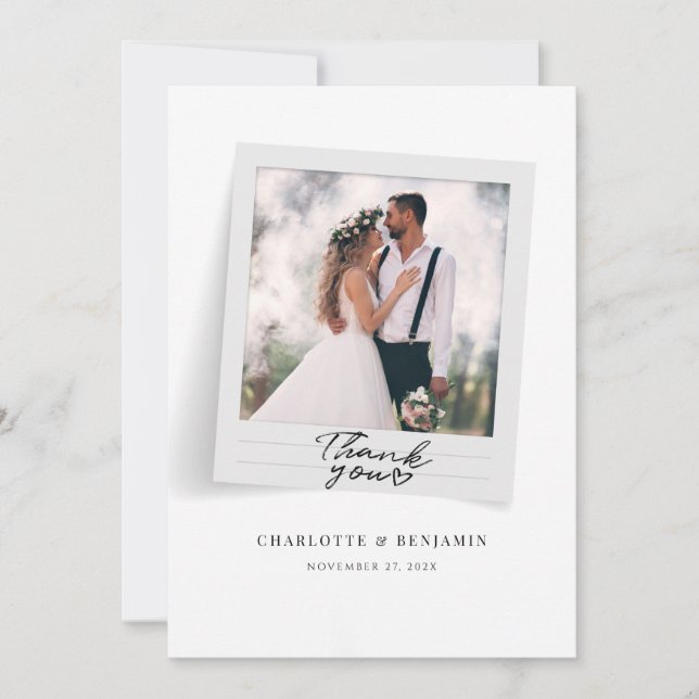 Tarjeta De Agradecimiento Elegante Boda con letras de mano (Anverso)