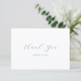 Tarjeta De Agradecimiento Elegante Boda Costera Chic de Azul y Blanco