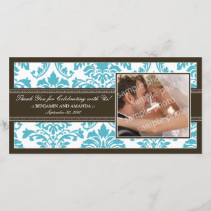 Tarjeta De Agradecimiento Elegante Boda Damask Gracias Fotografía: aqua