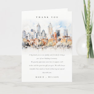 Tarjeta De Agradecimiento Elegante Boda de acuarela de Denver Colorado Skyli