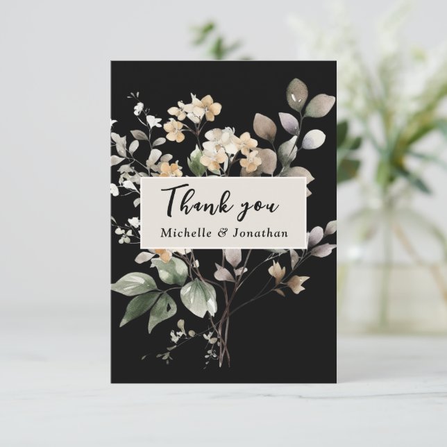 Tarjeta De Agradecimiento Elegante Boda de acuarela floral de otoño (Anverso de pie)