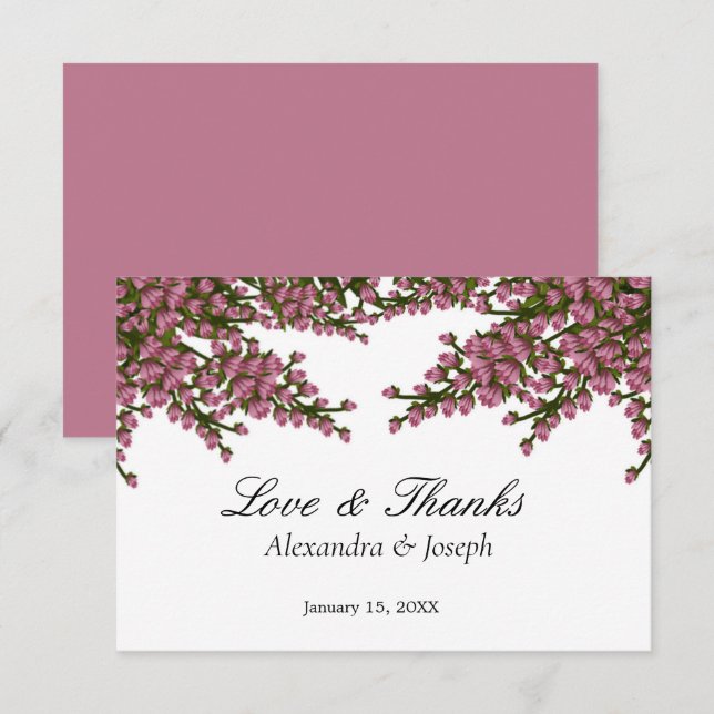Tarjeta De Agradecimiento Elegante Boda de acuarela floral rosa (Anverso / Reverso)