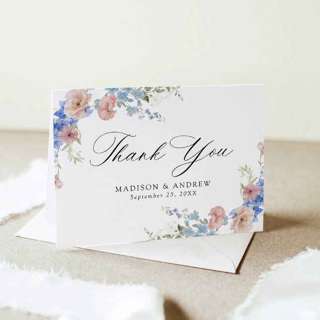 Tarjeta De Agradecimiento Elegante Boda de acuarela romántica floral (Subido por el creador)