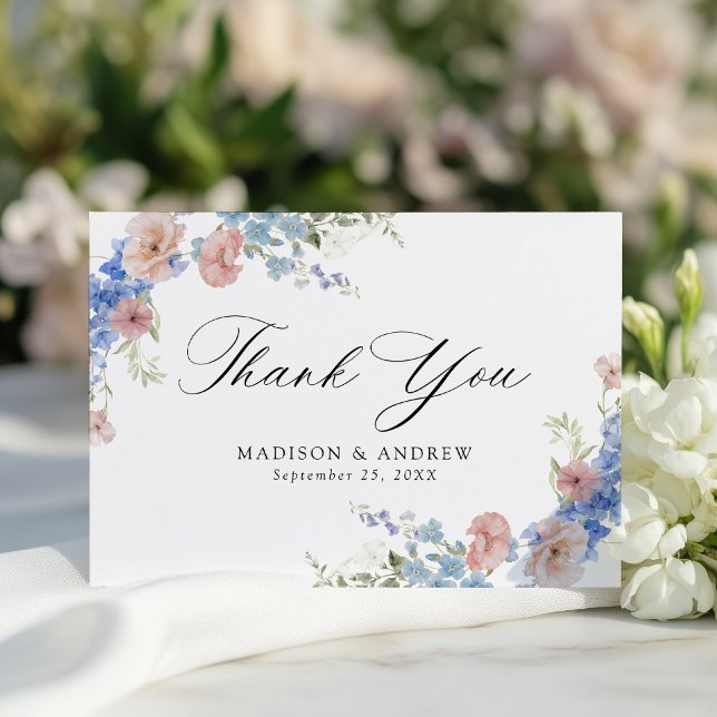 Tarjeta De Agradecimiento Elegante Boda de acuarela romántica floral (Subido por el creador)