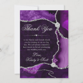 Tarjeta De Agradecimiento Elegante boda de ágata con brillo de plata y púrpu