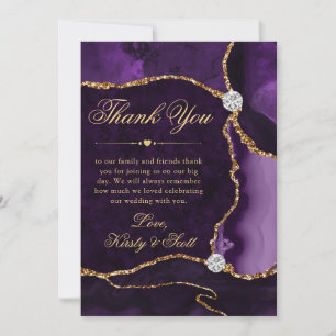 Tarjeta De Agradecimiento Elegante boda de ágata con purpurina dorada y mora