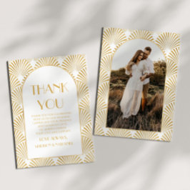 Tarjeta De Agradecimiento Elegante Boda de Art Deco Blanco y Blanco