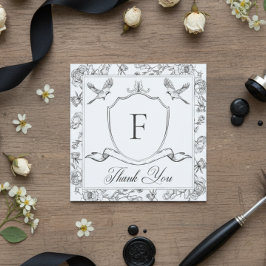 Tarjeta De Agradecimiento Elegante Boda de Aves y Escudos de la Chinoiserie 