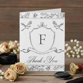 Tarjeta De Agradecimiento Elegante Boda de Aves y Escudos de la Chinoiserie 
