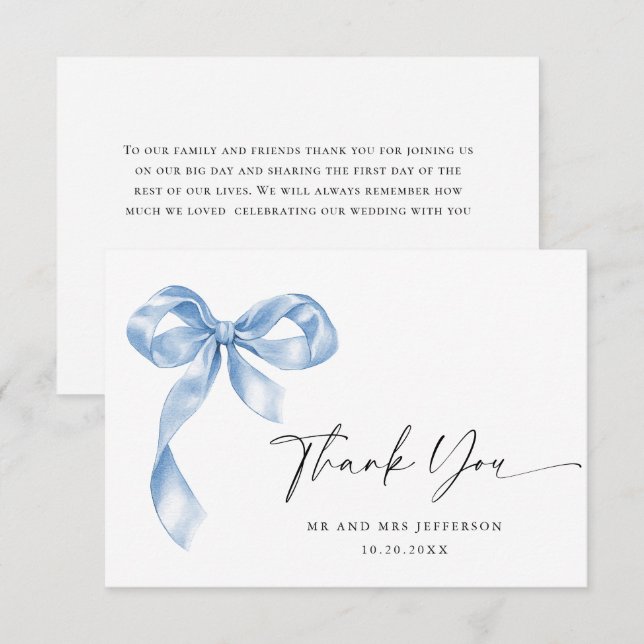 Tarjeta De Agradecimiento Elegante Boda de barniz azul turbio (Anverso / Reverso)