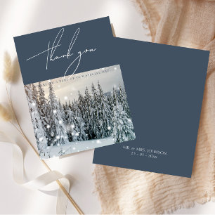 Tarjeta De Agradecimiento Elegante Boda de Bosque Nevado en País de las Mara