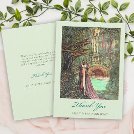 Tarjeta De Agradecimiento Elegante Boda de bosques verdes y rosados