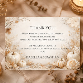 Tarjeta De Agradecimiento Elegante Boda de Calabaza de Otoño