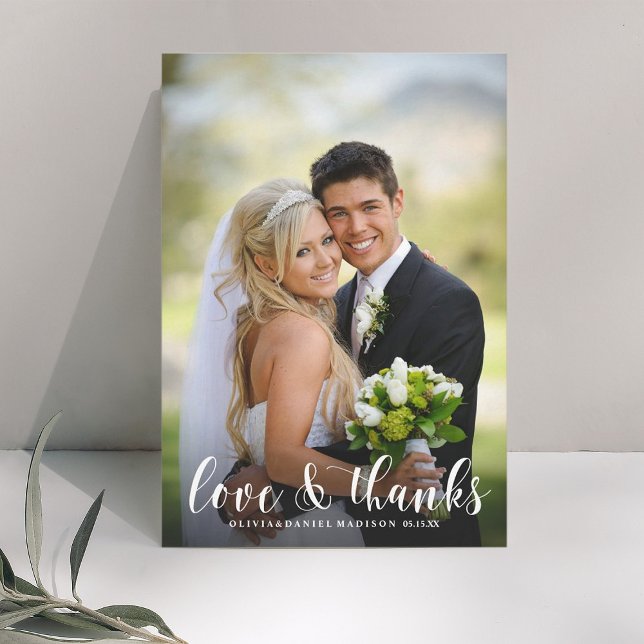 Tarjeta De Agradecimiento Elegante Boda de caligrafía blanca gracias foto (Subido por el creador)