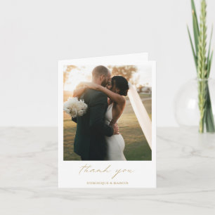 Tarjeta De Agradecimiento Elegante Boda de Caligrafía en Oro Foto Moderna