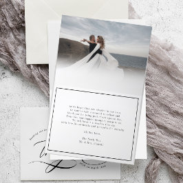Tarjeta De Agradecimiento Elegante Boda de caligrafía fotográfica