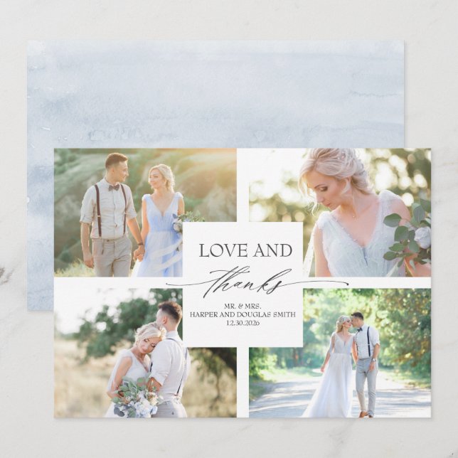 Tarjeta De Agradecimiento Elegante Boda de caligrafía gracias foto (Anverso / Reverso)