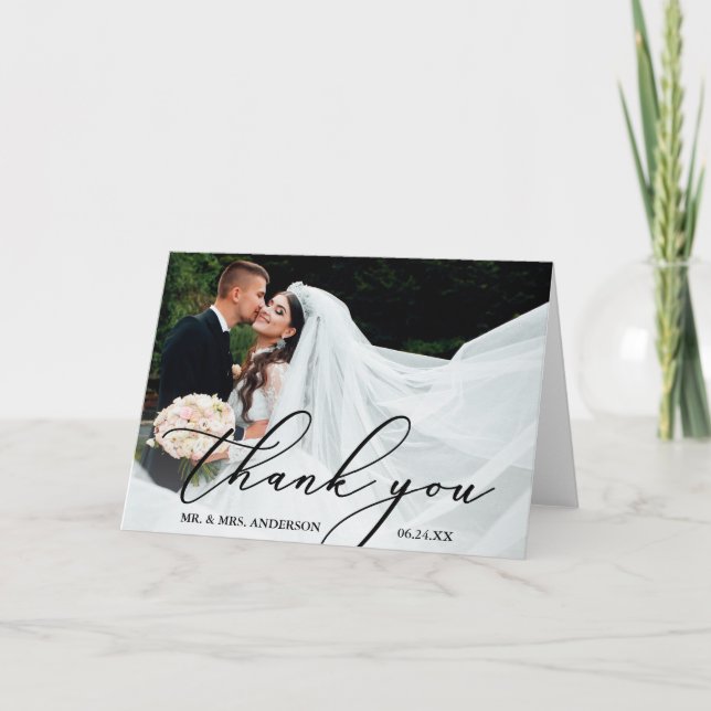 Tarjeta De Agradecimiento Elegante Boda de caligrafía moderna doblado (Anverso)