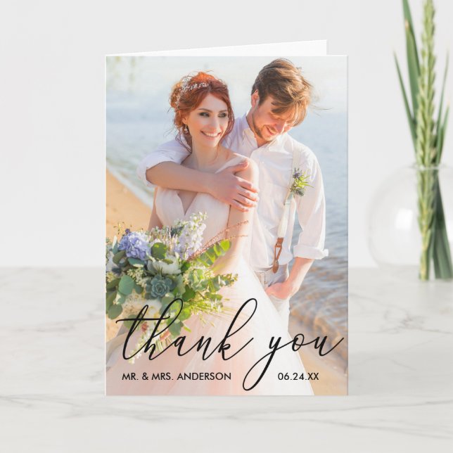 Tarjeta De Agradecimiento Elegante Boda de caligrafía moderna Fold Fold (Anverso)