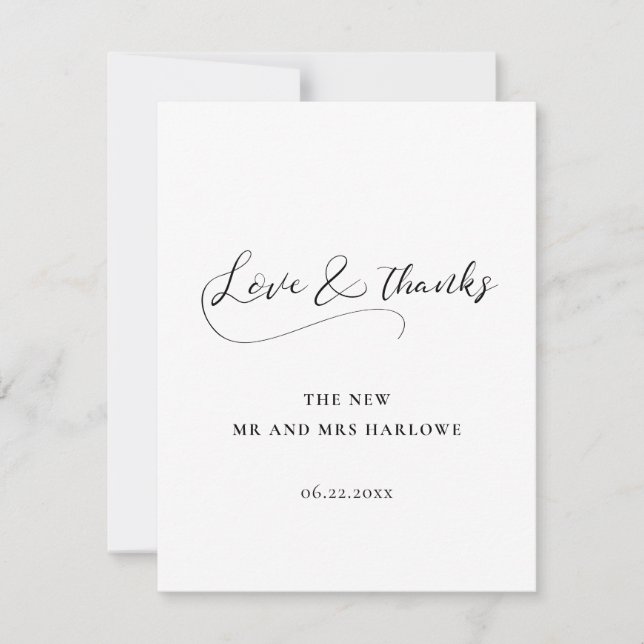 Tarjeta De Agradecimiento Elegante boda de caligrafía romántica (Anverso)