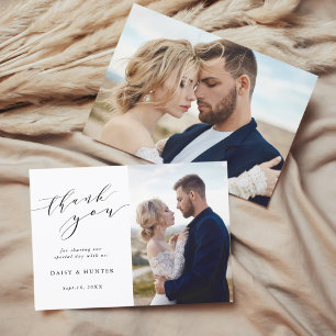 Tarjeta De Agradecimiento Elegante Boda de caligrafía simple 2 Foto