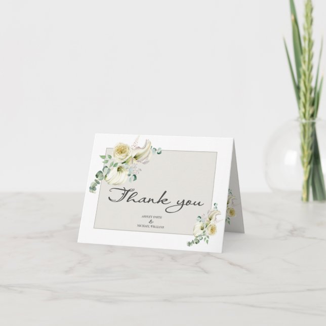 Tarjeta De Agradecimiento Elegante Boda de Calla Blanca Lily y Eucalyptus (Anverso)
