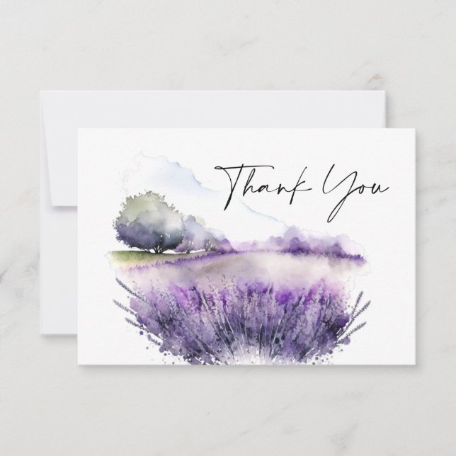 Tarjeta De Agradecimiento Elegante Boda de Campo de Flores de Lavanda de col (Anverso)