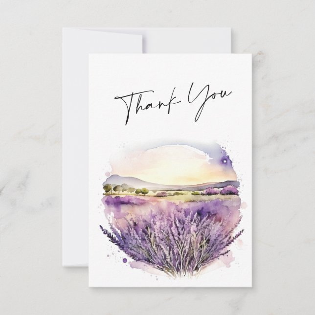Tarjeta De Agradecimiento Elegante Boda de Campo de Flores de Lavanda de col (Anverso)