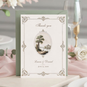 Tarjeta De Agradecimiento Elegante Boda de Chateau Vintage Francés