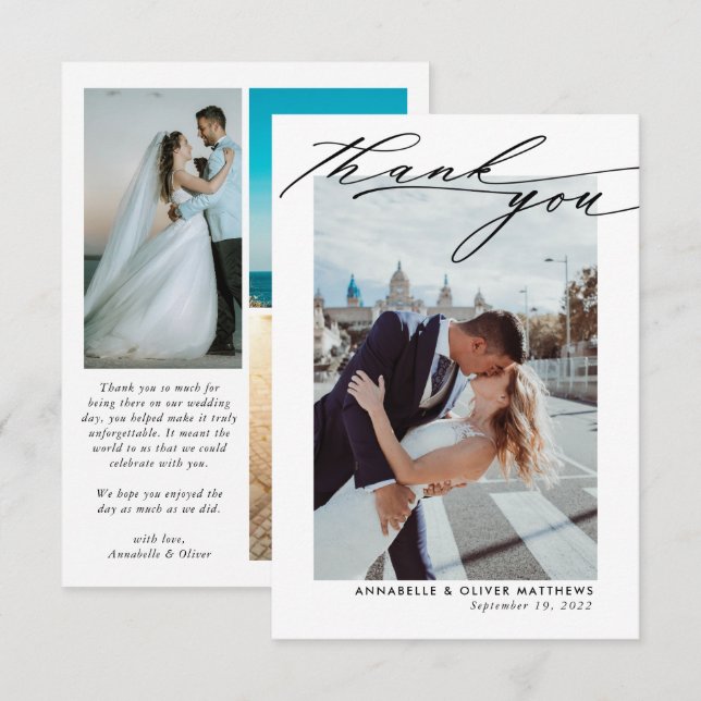 Tarjeta De Agradecimiento Elegante boda de colaje de fotos  (Anverso / Reverso)