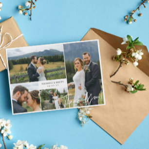 Tarjeta De Agradecimiento Elegante Boda de Collage de fotos 4 Gracias