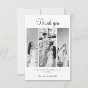Tarjeta De Agradecimiento Elegante boda de Collage de fotos blanco y negro