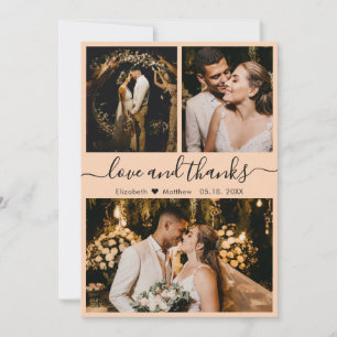 Tarjeta De Agradecimiento Elegante Boda de Collage de fotos de escritura mod
