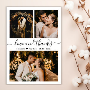 Tarjeta De Agradecimiento Elegante Boda de Collage de fotos de Tipografía