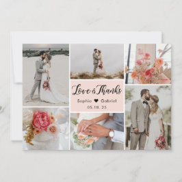 Tarjeta De Agradecimiento Elegante Boda de Collage de fotos Rubor Rosa 6 de 