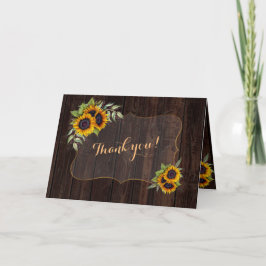 Tarjeta De Agradecimiento Elegante Boda de color agua Sunflower Madera