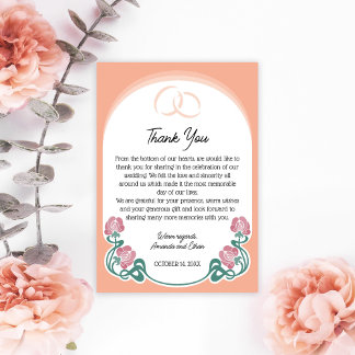 Tarjeta De Agradecimiento Elegante Boda de color Art Nouveau Peach