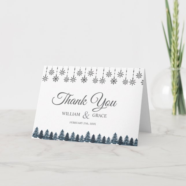 Tarjeta De Agradecimiento Elegante boda de copos de nieve de invierno Wonder (Anverso)