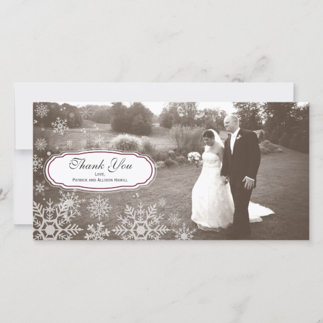 Tarjeta De Agradecimiento Elegante Boda de copos de nieve Gracias (Anverso)
