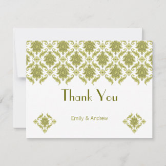 Tarjeta De Agradecimiento Elegante Boda de Damasco de Floral Verde de Oliva