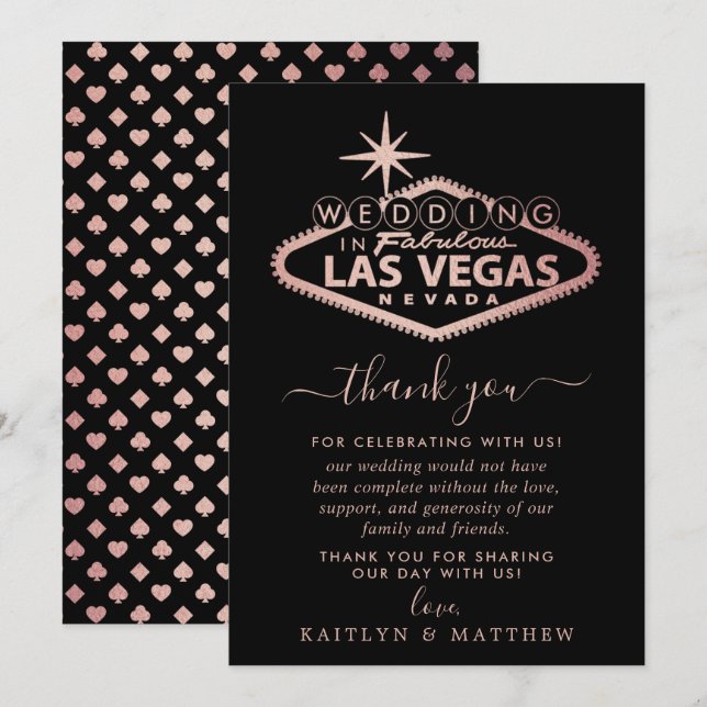 Tarjeta De Agradecimiento Elegante Boda de Destino de Las Vegas (Anverso / Reverso)