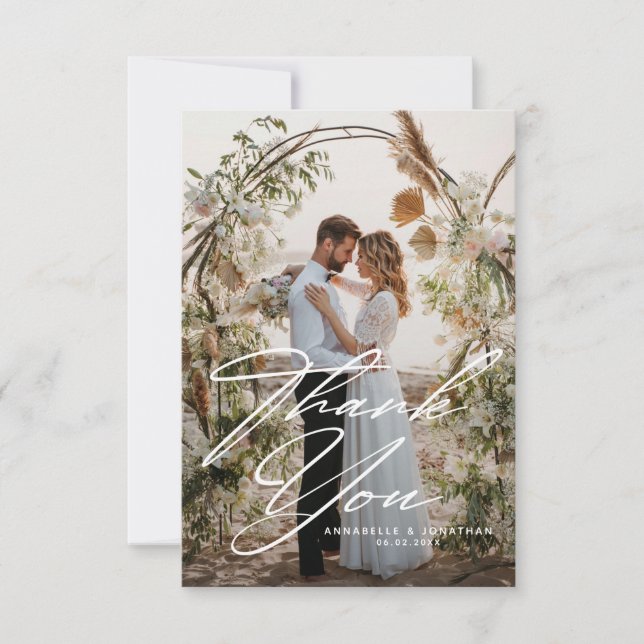 Tarjeta De Agradecimiento Elegante Boda de dos fotografías  (Anverso)
