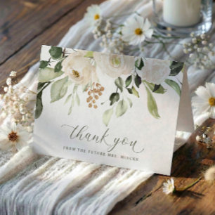Tarjeta De Agradecimiento Elegante Boda de ducha de novia con flores blancas