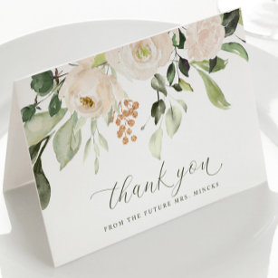 Tarjeta De Agradecimiento Elegante Boda de ducha de novia con flores blancas