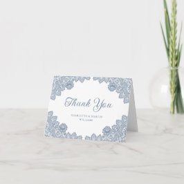 Tarjeta De Agradecimiento Elegante Boda de encaje floral azul turquesa